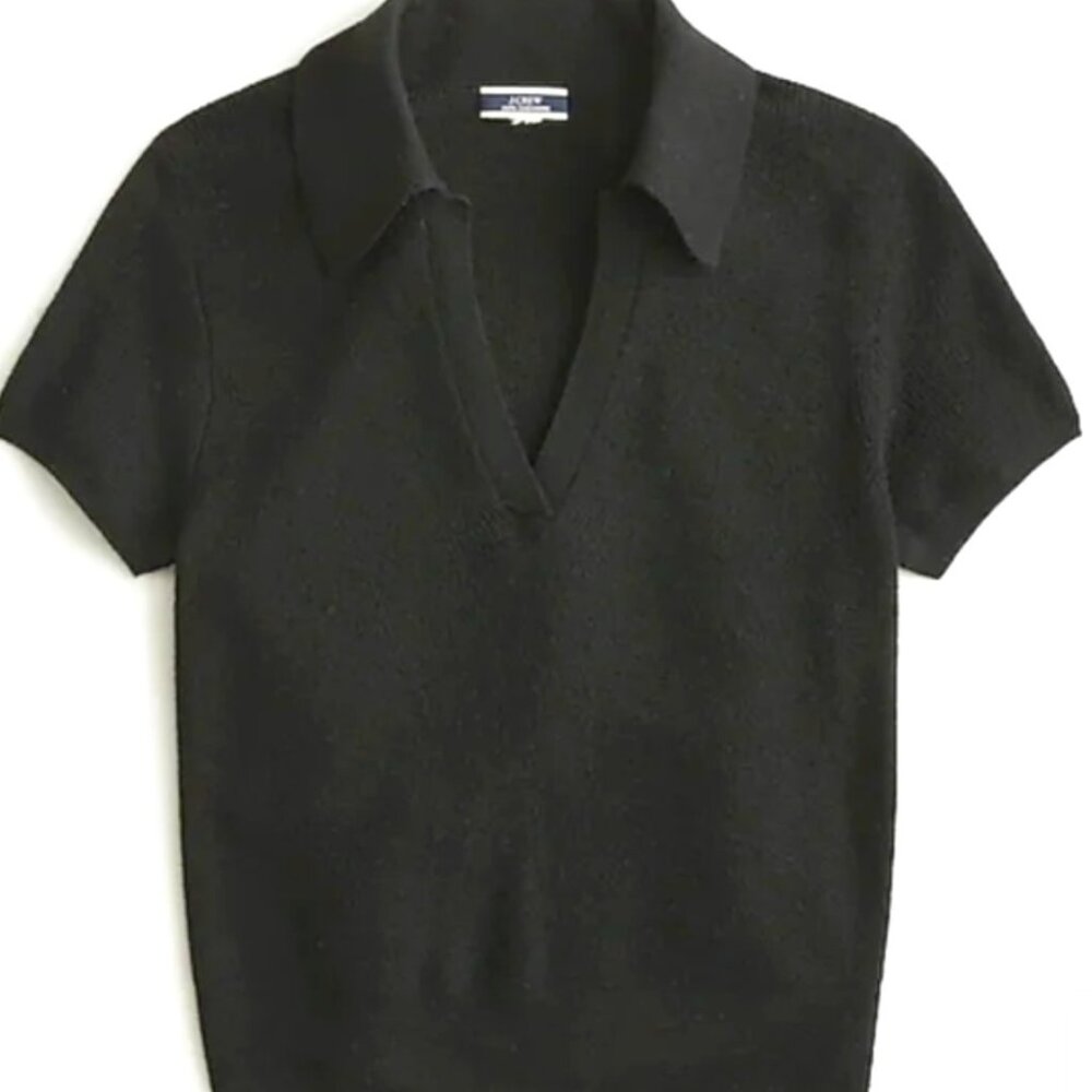 NWT J.Crew Featherweight Cashmere Collared Short-Sleeve Sweater